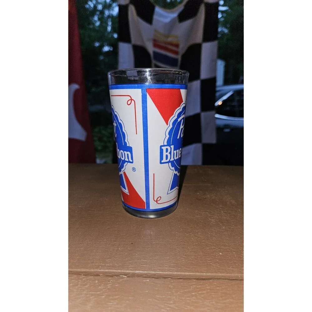 Vintage Pabst Blue Ribbon PBR & Budweiser Beer Glasses Set of 2 12 oz Barware